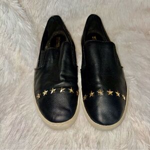 Michael Kors Black Slip-On Shoes with Gold Star Details